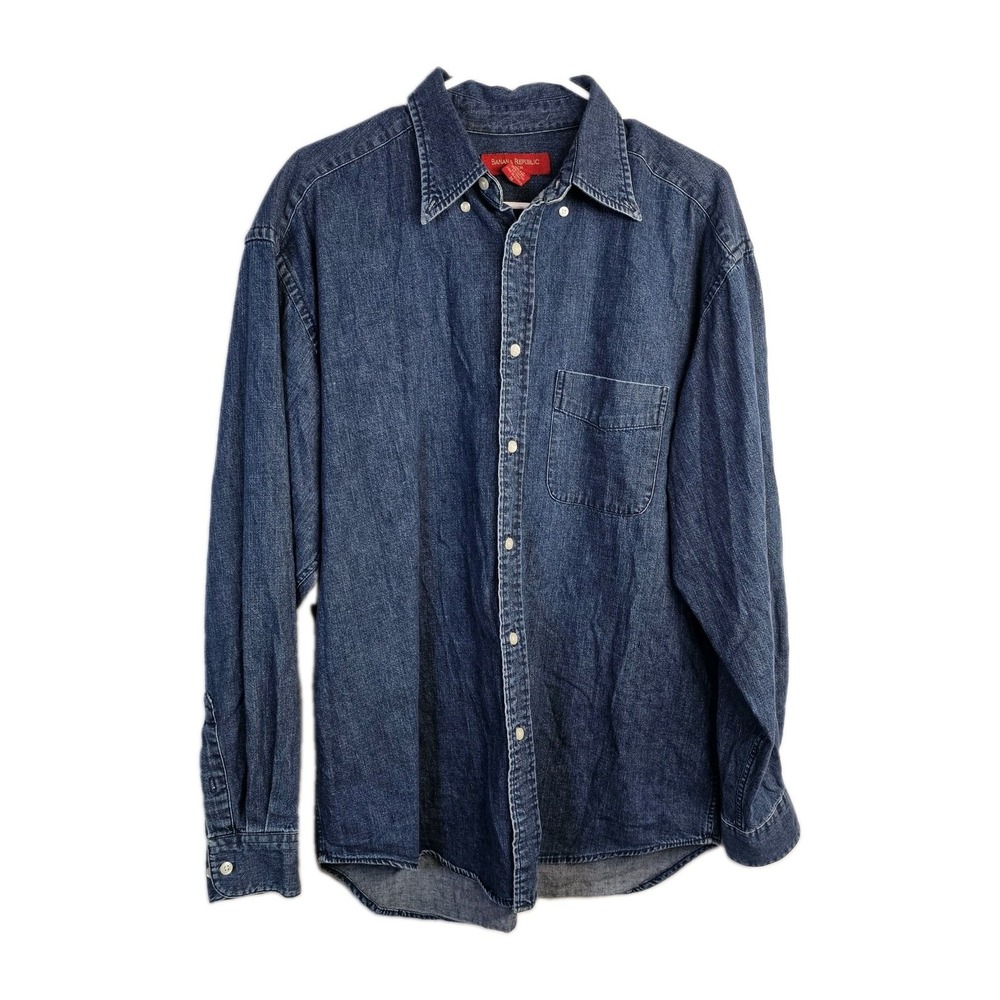 Banana Republic Blue Denim Shirt Mens Medium Long Sleeve Button Down Cotton